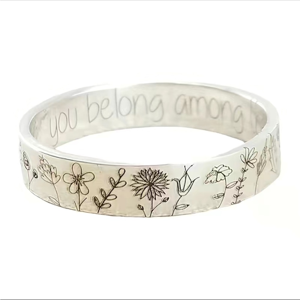 Sterling Silver Boho Wildflower Engraved Ring